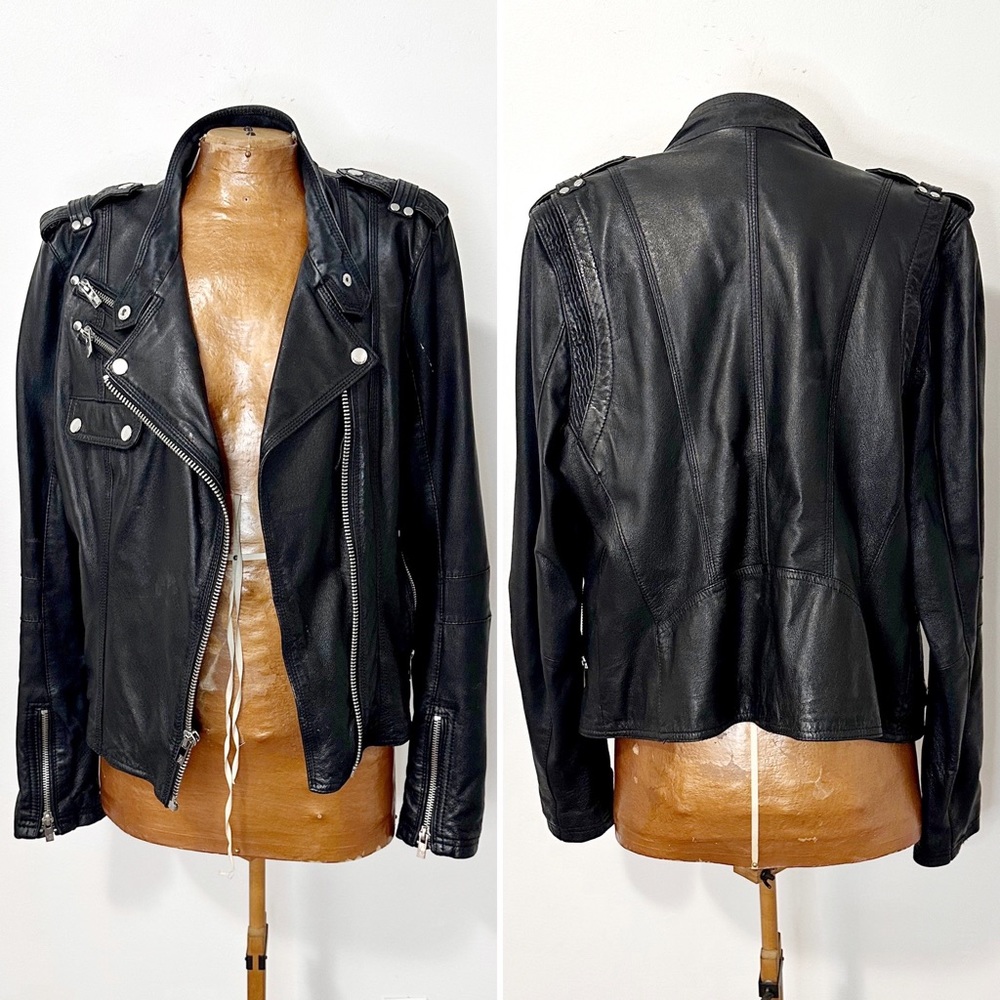 Black Rivet Leather Motorcycle Jacket Size Large Black Leather Moto Style